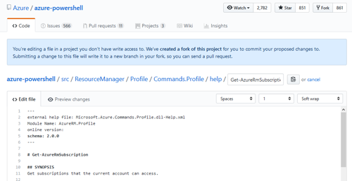 Editing a file in GitHub web editor